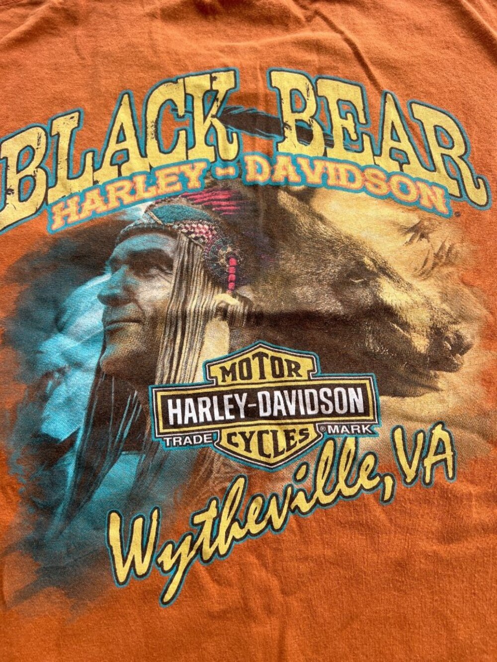 Harley-Davidson Wytheville VA XL Orange Graphic Tee With Pocket Vintage E4